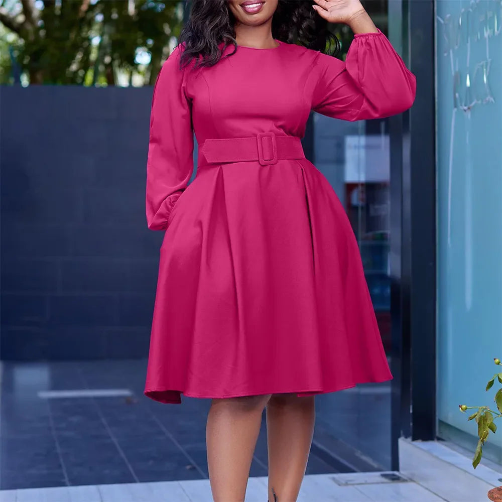 🍒Slim-fit a-lyn-rok in effekleur vroue langmou werksrok met gordel elegante uitrustings kleurvolle slim gemaklike klere Pick A Fruit