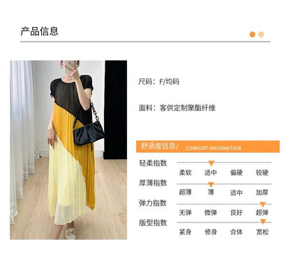 🍒Mid length dresses for women casual outfit short sleeve smart three-residence series round neck clothes fashion pleated loose waist summer wear Angle To A Diagonal