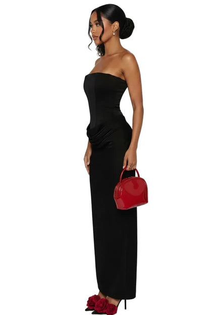 🍒Satin maxi dress womens fashion sleeveless shoulderless Lace-up back bodycon dress clubwear outfits long partywear gown feminine occasion wear Laced With Sugar