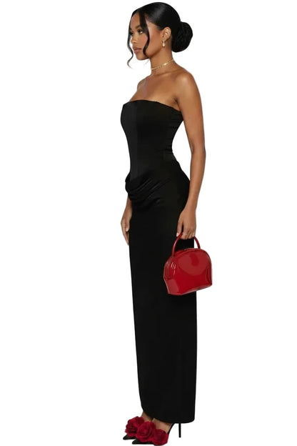 🍒Satin maxi dress womens fashion sleeveless shoulderless Lace-up back bodycon dress clubwear outfits long partywear gown feminine occasion wear Laced With Sugar