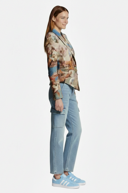 🍒Womens vintage printed blazer long sleeve button Jacket plus cross lace-up mini slim skirts sets evening wear clothing cherub classic print suit occasion party wear CROSS out boring SUITs on your list and get CLASSIC
