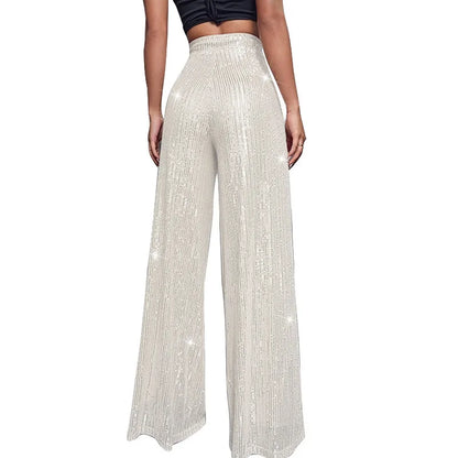 🍒Hoë middellyf sequin-broeke vonkel los gemaklike wyepypbroek klokonderkant-broeke glinster klubdrag partytjiedrag Alles Vonkel In Glans En Glans