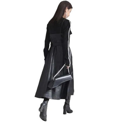 🍒Black faux leather dress spaghetti strap pu outfit with zip front sleeveless belted midi a-line dress party occasion wear sleeveless wear for women Like A Biker