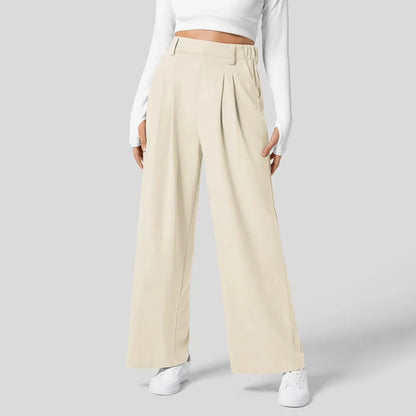 🍒Straight fit high rise trousers  fashionable smart casual women loose solid colour wide leg  pants Solid Slick Staples