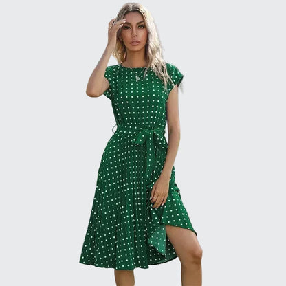 🍒Summer dresses for women high waist midi outfit with pleats elegant pleated polka dots short sleeve fashion office clothing vacation wear  Don’t Delay Dotties