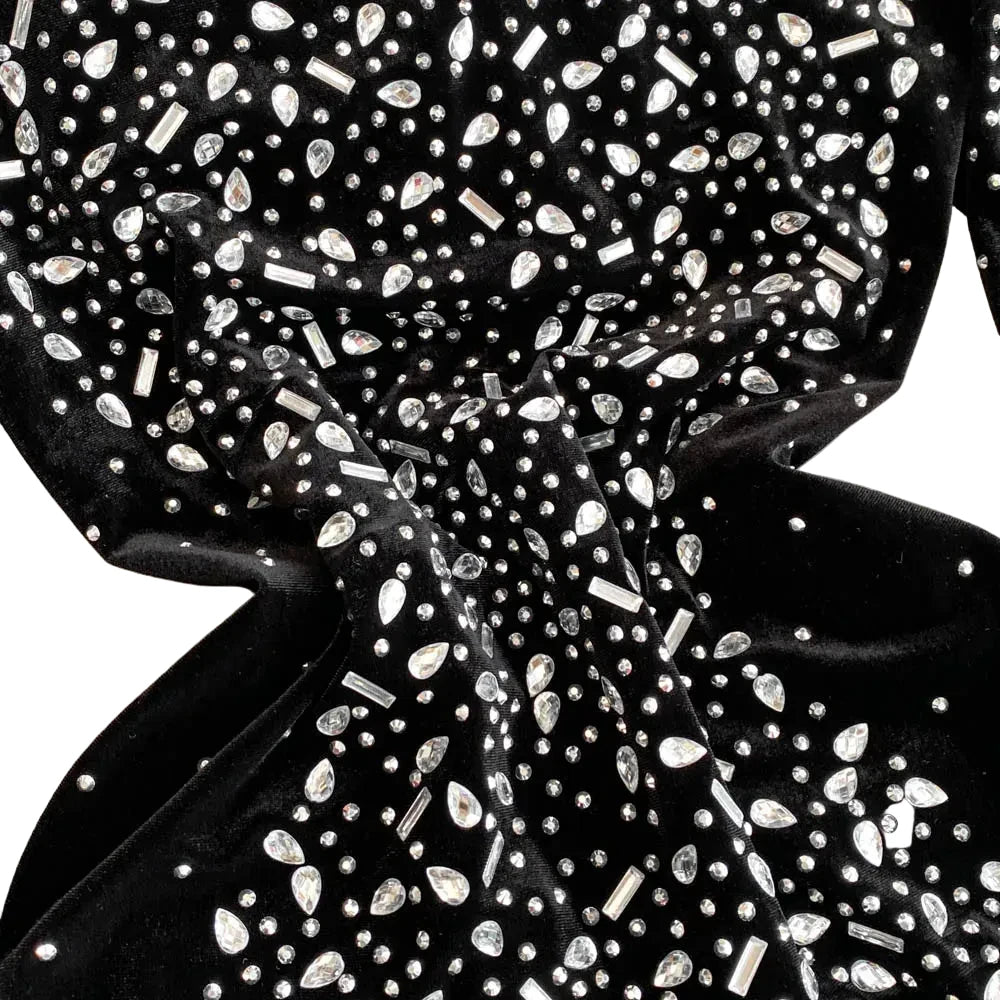 🍒Bodycon o-nek langmou rok glitter strass uitrusting fluweel sjiek oesjaarstyl klere sjiek herfsmode partytjie geleentheid drag Kry Wyn Stoned