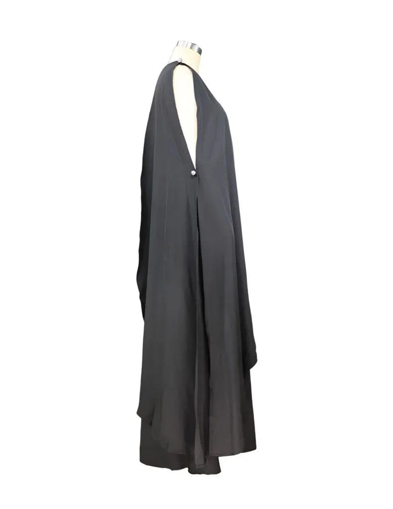 🍒One shoulder outfit plus size holiday dress floor length solid pleated loose fitting occasion wear holiday wear beach fashion women vacation party wear with scarf and side attach detail summer clothing Unleash Some Greech