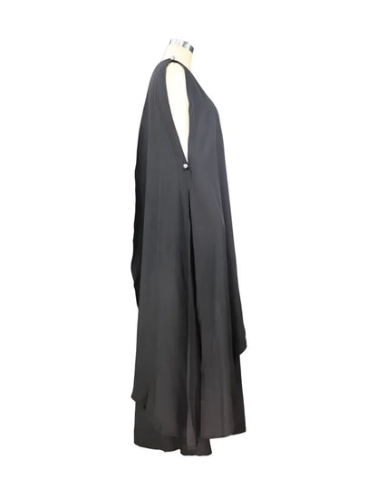 🍒One shoulder outfit plus size holiday dress floor length solid pleated loose fitting occasion wear holiday wear beach fashion women vacation party wear with scarf and side attach detail summer clothing Unleash Some Greech