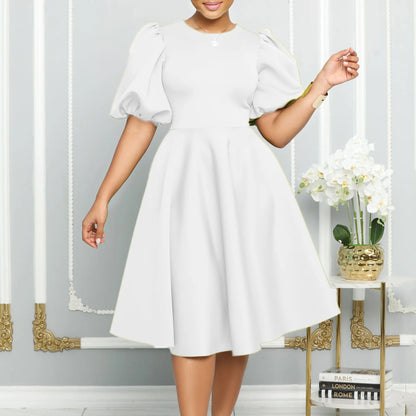 🍒Elegante rokke vir dames met O-nek, kortmoue, uitrusting vir verjaarsdagpartytjie, hoë middellyf, geplooide pofmoue, vrouemodemode, geleentheidsdrag, aandpartytjiedrag, middelkalf, luukse B'day Bopper Beauty Babe