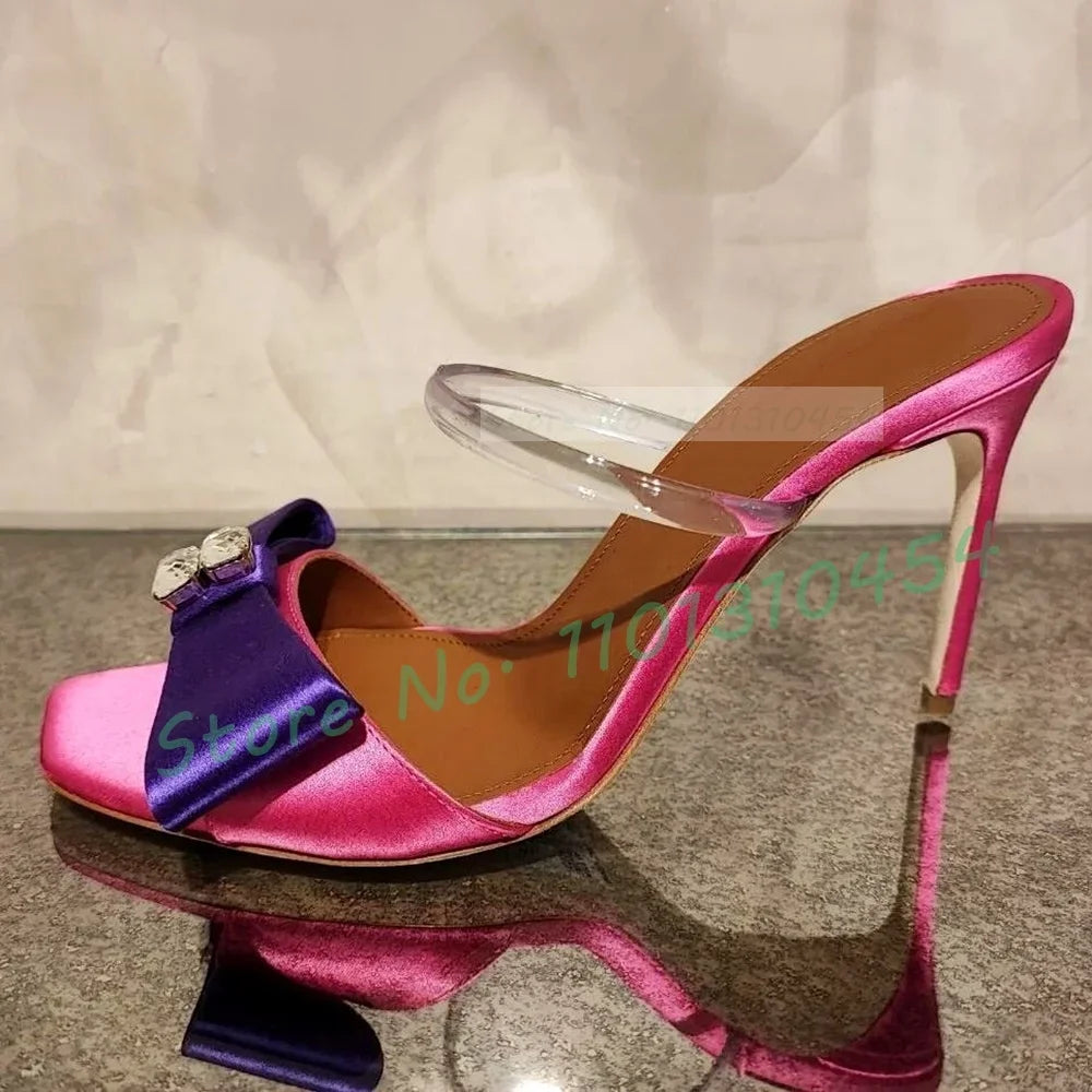 🍒Strikkie satyn hoëhakskoene geleentheidslippers dames kristalsandale bling skoene vir troue somerpompe pvc-band gemaklike ooptoon skoene Sassy Satyn Slippers