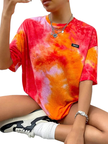 🍒Somer dames t-hemp tie-dye letterpatroon laatskouer top oorgroot kortmou t-stuk Harajuku Y2k Informele Straatklere Damesklere Strop Hierdie Stropdas-Tee Goed In Jou Tops