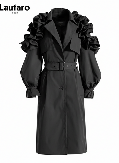 🍒Lang slootjas vir vroue Gordel elegante sjiek stylvolle luukse ontwerpersbuiteklere vroulike mode-aanloopbaan-klere  Hoef nie te RUFFEL vir 'n nuwerwetse TRENCH nie