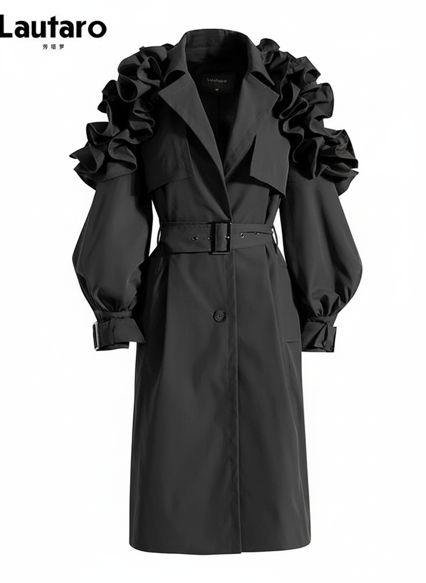 🍒Lang slootjas vir vroue Gordel elegante sjiek stylvolle luukse ontwerpersbuiteklere vroulike mode-aanloopbaan-klere  Hoef nie te RUFFEL vir 'n nuwerwetse TRENCH nie