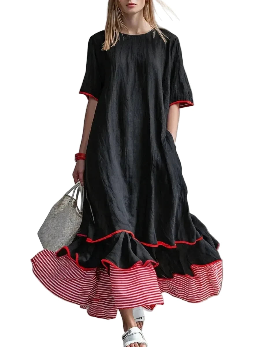 🍒Dress maxi summer with patchwork contrasting colours casual loose outfits for women fashion comfortable simple and versatile Fluttering flattering Fun