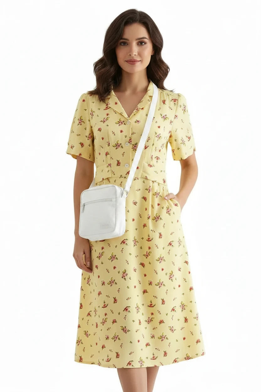🍒knie-lengte rok lente somer klere kwaliteit slim gemaklike klere vir vroue midi mode kortmou uitrusting VASGEMAAK middellyf vasgemaakte rug elegante Dames vlootblou druk somer rok Wikkel Blomryk In Blomme