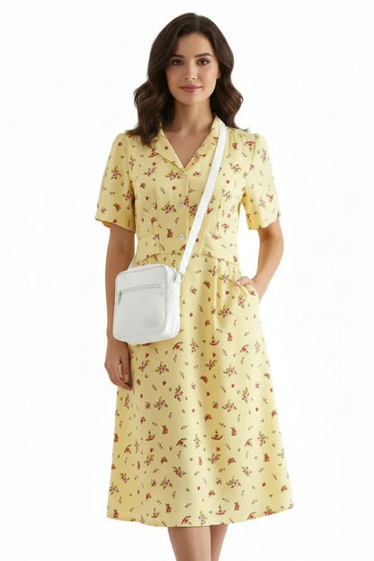 🍒knie-lengte rok lente somer klere kwaliteit slim gemaklike klere vir vroue midi mode kortmou uitrusting VASGEMAAK middellyf vasgemaakte rug elegante Dames vlootblou druk somer rok Wikkel Blomryk In Blomme