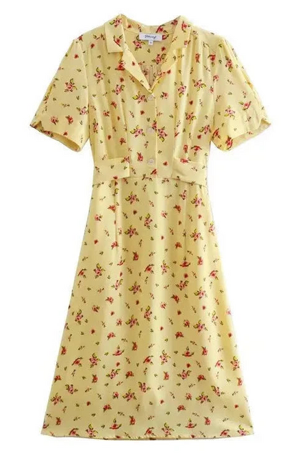 🍒knie-lengte rok lente somer klere kwaliteit slim gemaklike klere vir vroue midi mode kortmou uitrusting VASGEMAAK middellyf vasgemaakte rug elegante Dames vlootblou druk somer rok Wikkel Blomryk In Blomme