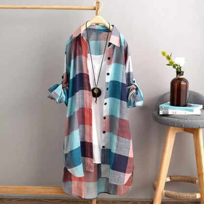 🍒Baadjierok met lapels, stylvolle geruite bloesjas vir vroue, langmou-kardigan met lapels, herfsdrag, gemaklike werkhemde vir dames