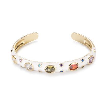 🍒Luukse sirkonsteenarmband, kristalkleur, goudkleurig, vir vroue, somer klassieke pienk oliedruppel juweliersware, skraal manchetarmbande, strass geskenke vir vroue