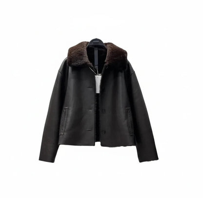 🍒Faux leather Jackets brown women long-sleeve reversible outerwear smart casual women stylish and unique Lavish In Leather or Flip To Fur