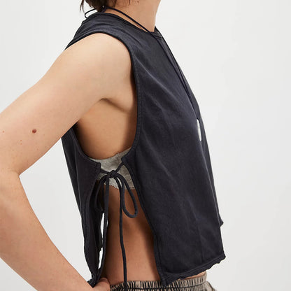 🍒Side opened crop top sleeveless tops woman summer black tops female casual wear loose breathable clothing holiday wear beachwear