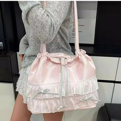 🍒大容量蝴蝶结单肩包百搭甜美女生时尚手提包女芭蕾风斜挎包蝴蝶结休闲配饰