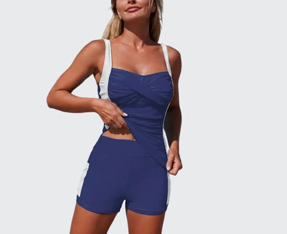🍒Women's two piece swimsuits with pocket colour  block sporty tankini bathing suit waist ruched swimming suit summer beachwear Top Up Your Tan In A Tankini