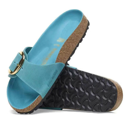 🍒Vroue egte Leer Plat Sandale gespe skuifbande egte koeihuid instappers kwaliteit somersandale Vakansiegevoel-skyfband