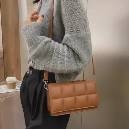 🍒Solid colour shoulder bag crossbody handbags female cushioned designer pu leather bags for smart casual accessory for women Chocolate Bag